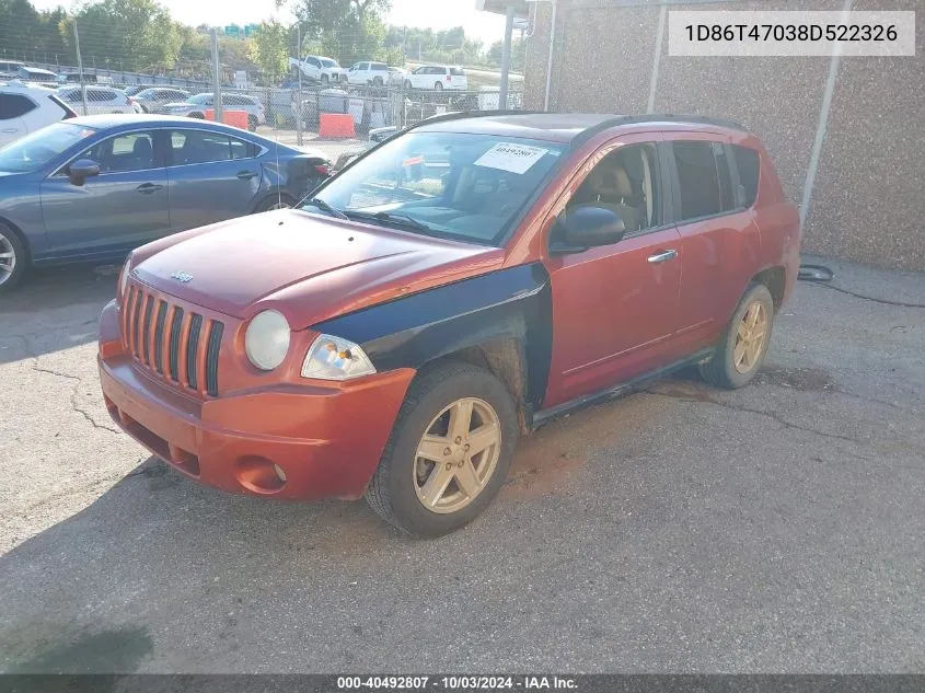 2008 Jeep Compass Sport VIN: 1D86T47038D522326 Lot: 40492807