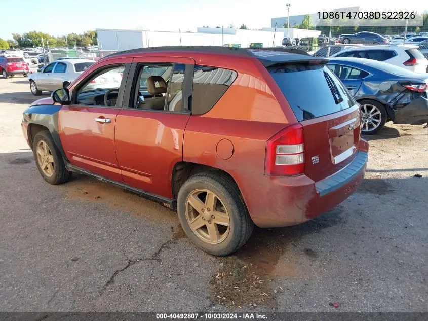 2008 Jeep Compass Sport VIN: 1D86T47038D522326 Lot: 40492807