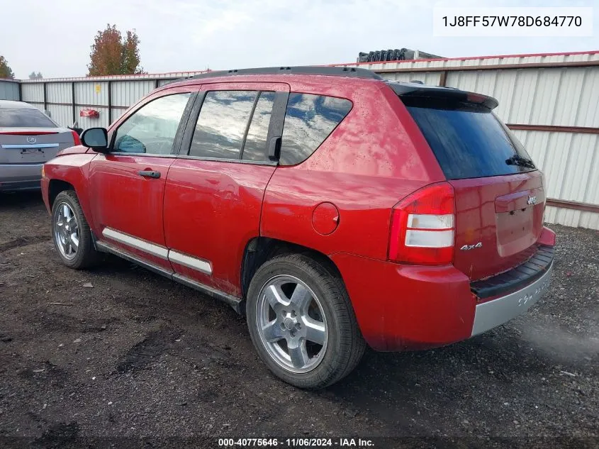 2008 Jeep Compass Limited VIN: 1J8FF57W78D684770 Lot: 40775646