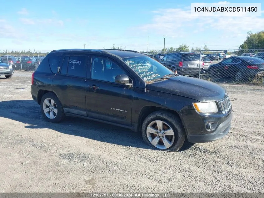 2012 Jeep Compass VIN: 1C4NJDABXCD511450 Lot: 12107797