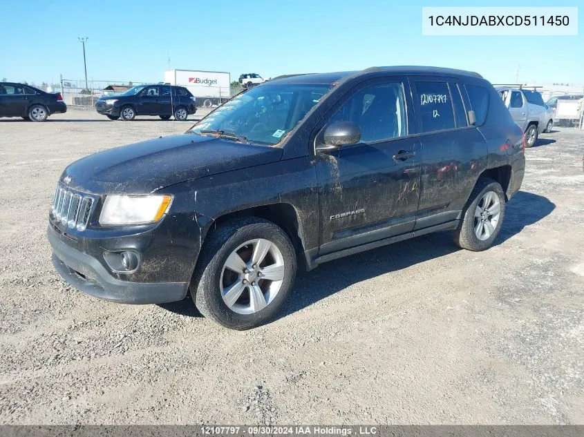 2012 Jeep Compass VIN: 1C4NJDABXCD511450 Lot: 12107797