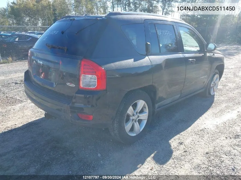 2012 Jeep Compass VIN: 1C4NJDABXCD511450 Lot: 12107797