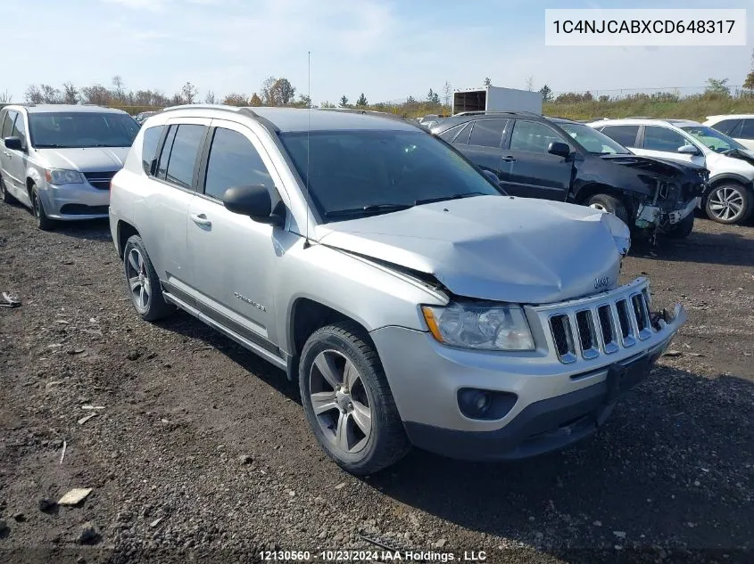 2012 Jeep Compass Sport/North VIN: 1C4NJCABXCD648317 Lot: 12130560