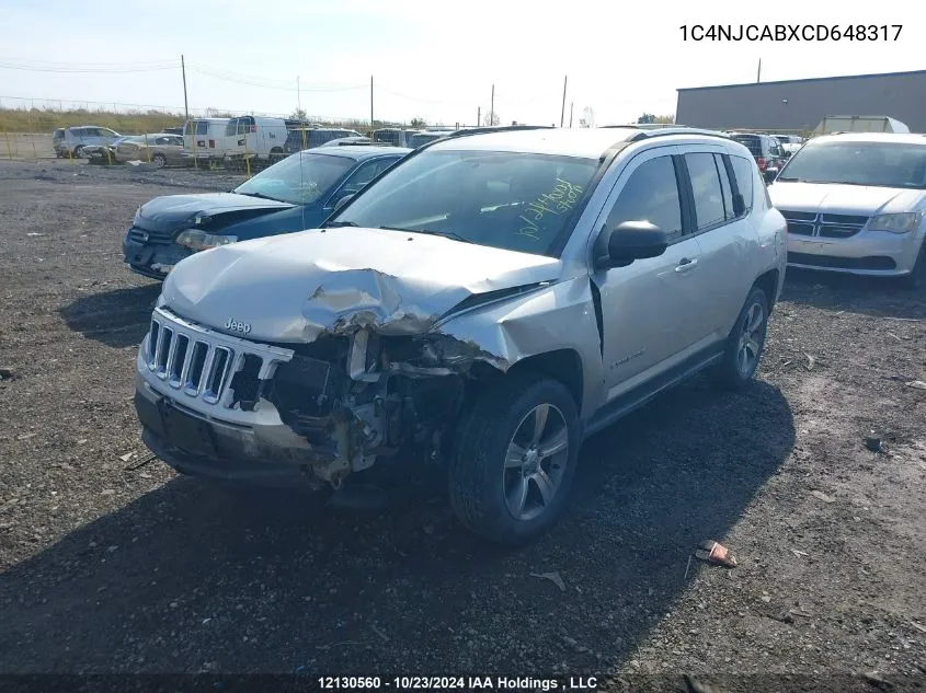 2012 Jeep Compass Sport/North VIN: 1C4NJCABXCD648317 Lot: 12130560