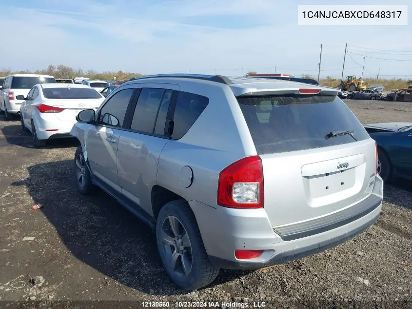 2012 Jeep Compass Sport/North VIN: 1C4NJCABXCD648317 Lot: 12130560