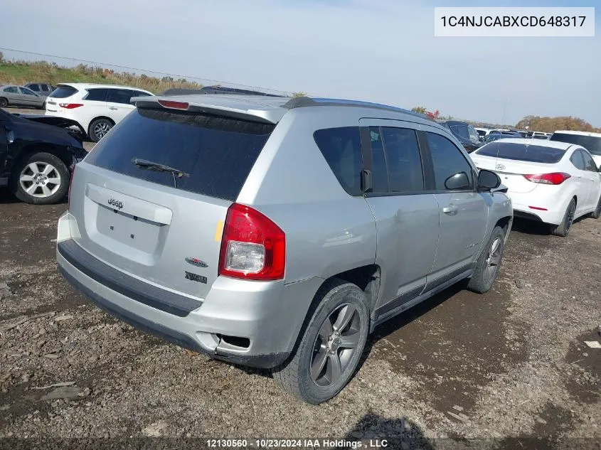 2012 Jeep Compass Sport/North VIN: 1C4NJCABXCD648317 Lot: 12130560