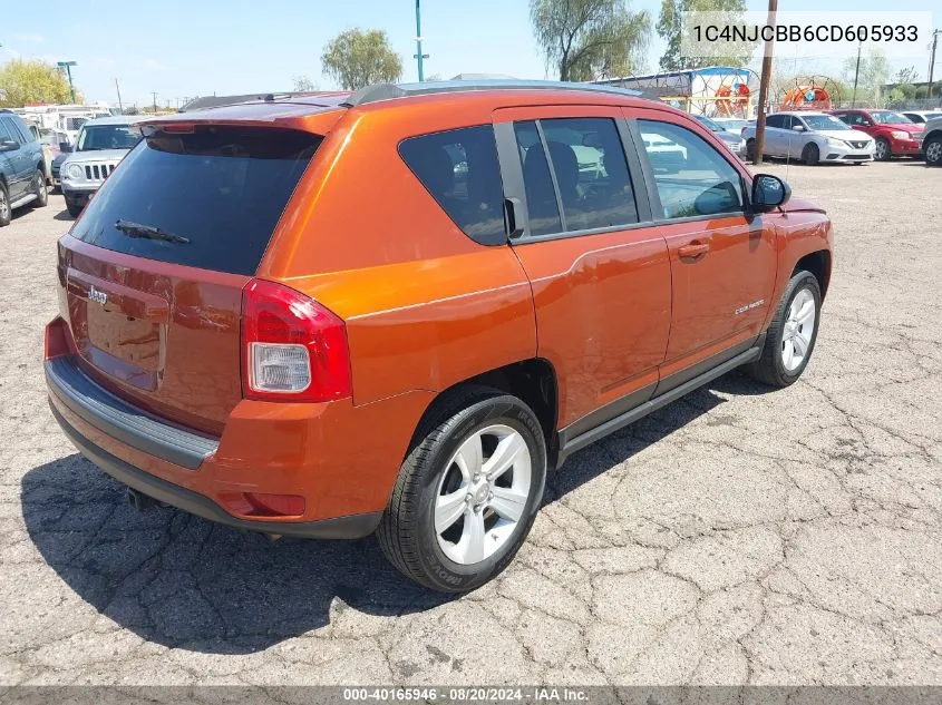 2012 Jeep Compass Sport VIN: 1C4NJCBB6CD605933 Lot: 40165946