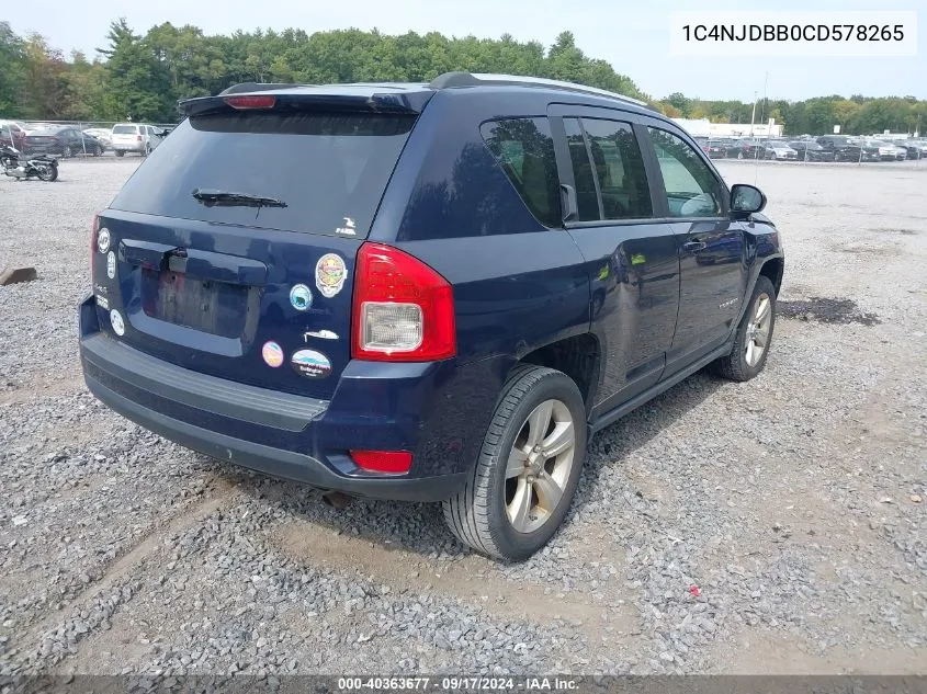 2012 Jeep Compass Sport VIN: 1C4NJDBB0CD578265 Lot: 40363677