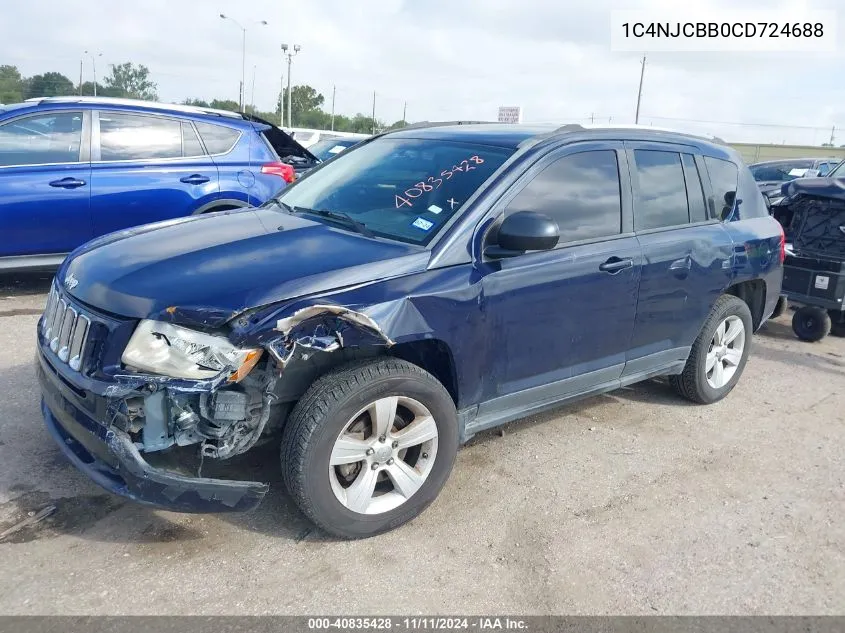 2012 Jeep Compass Sport VIN: 1C4NJCBB0CD724688 Lot: 40835428