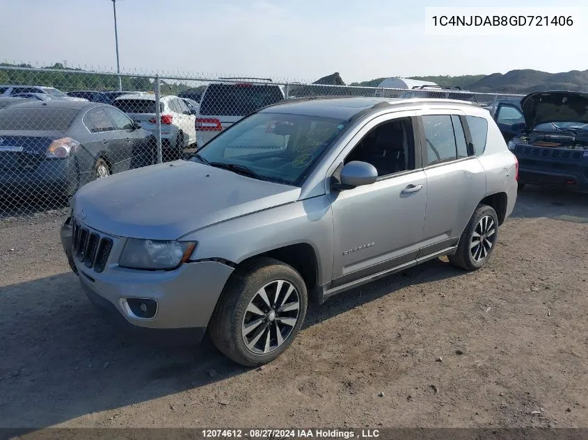 2016 Jeep Compass Sport VIN: 1C4NJDAB8GD721406 Lot: 12074612