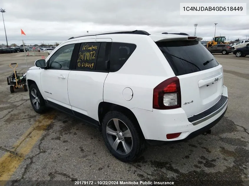 2016 Jeep Compass High Altitude VIN: 1C4NJDAB4GD618449 Lot: 20179172