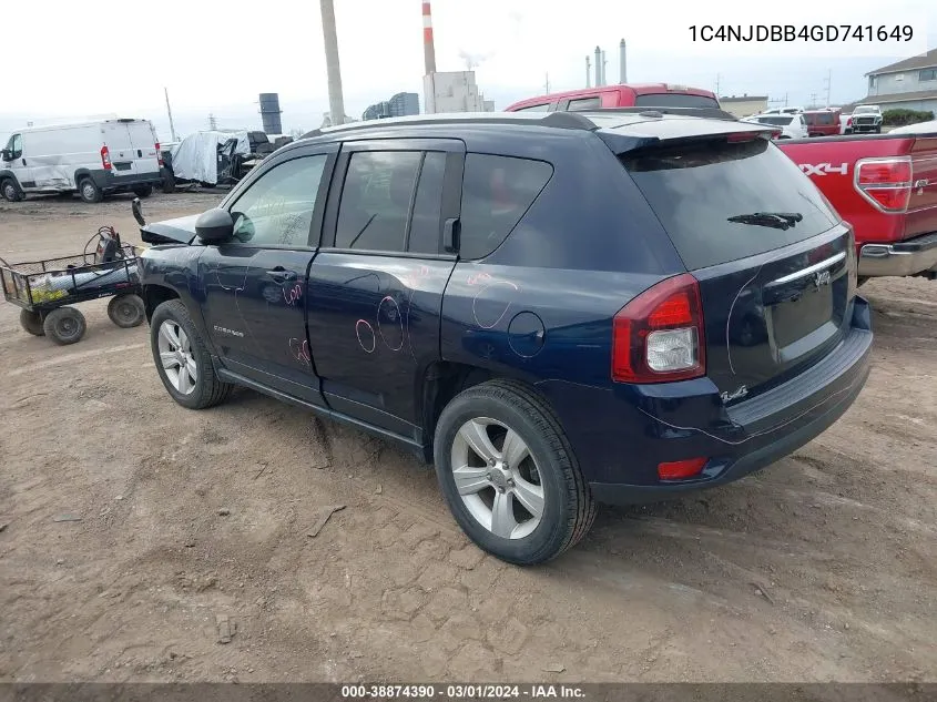 2016 Jeep Compass Sport VIN: 1C4NJDBB4GD741649 Lot: 38874390