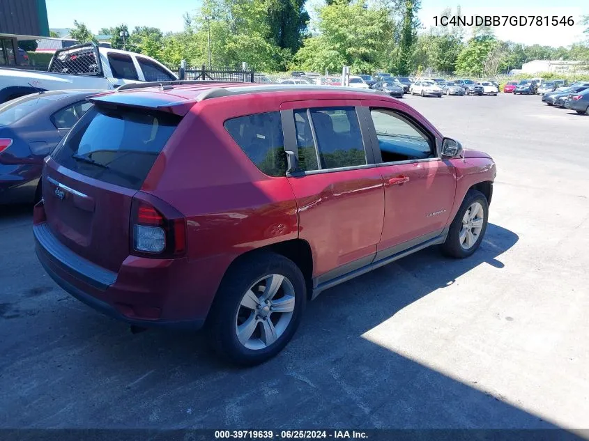 2016 Jeep Compass Sport VIN: 1C4NJDBB7GD781546 Lot: 39719639