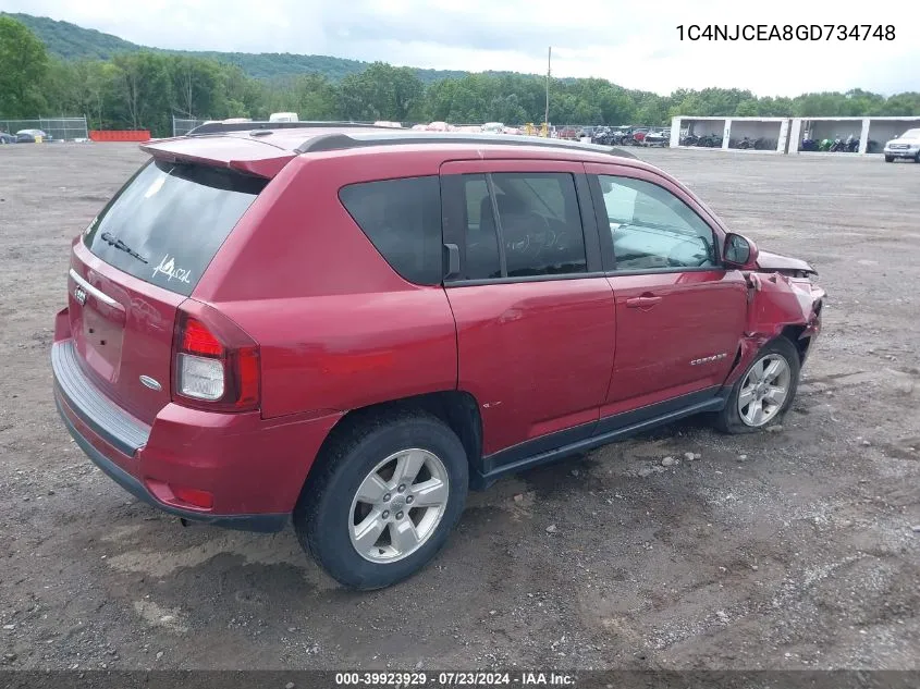 2016 Jeep Compass Latitude VIN: 1C4NJCEA8GD734748 Lot: 39923929