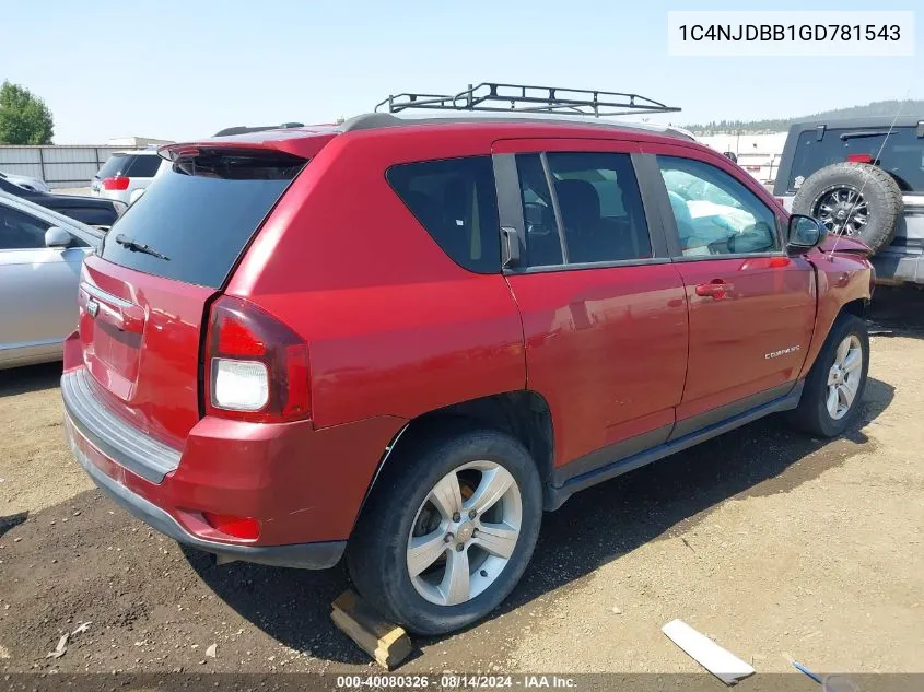 2016 Jeep Compass Sport VIN: 1C4NJDBB1GD781543 Lot: 40080326