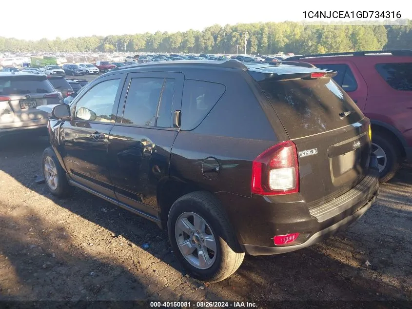 2016 Jeep Compass Latitude VIN: 1C4NJCEA1GD734316 Lot: 40150081