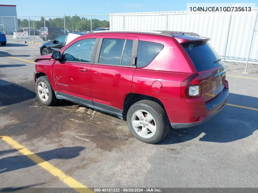 2016 Jeep Compass Latitude VIN: 1C4NJCEA1GD735613 Lot: 40151322