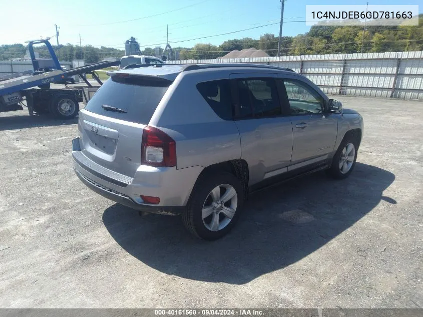 2016 Jeep Compass Latitude VIN: 1C4NJDEB6GD781663 Lot: 40161560