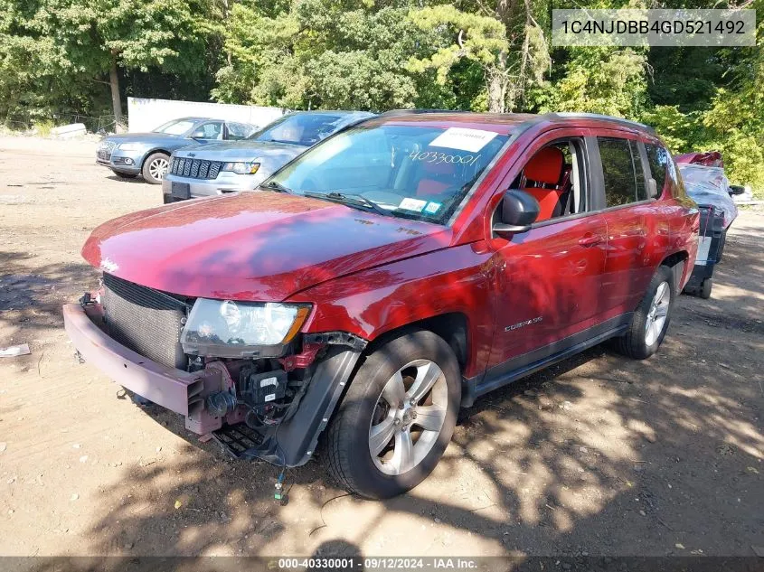 2016 Jeep Compass Sport VIN: 1C4NJDBB4GD521492 Lot: 40330001