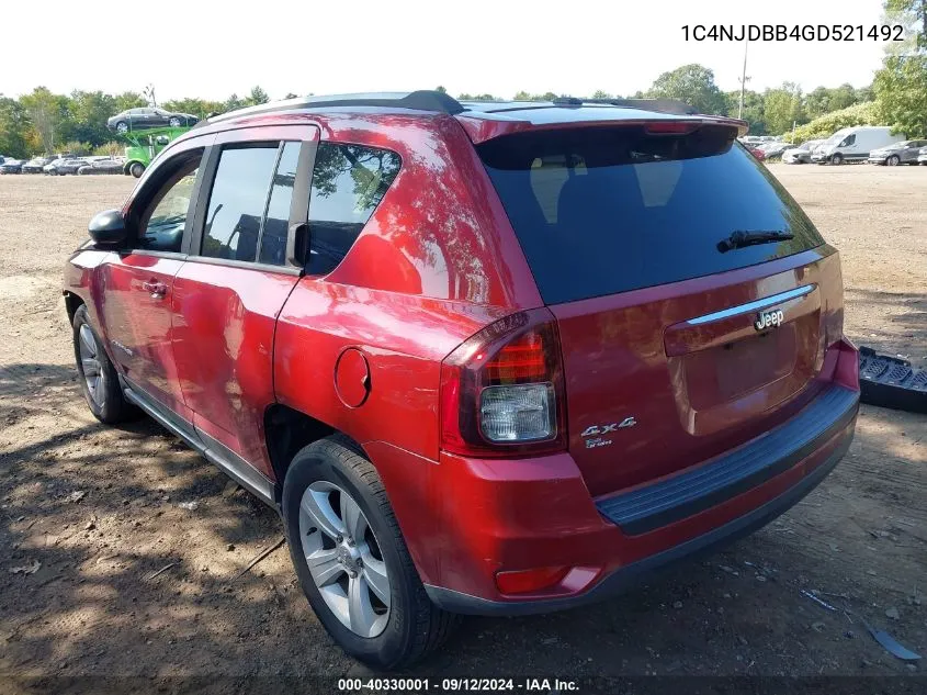 2016 Jeep Compass Sport VIN: 1C4NJDBB4GD521492 Lot: 40330001