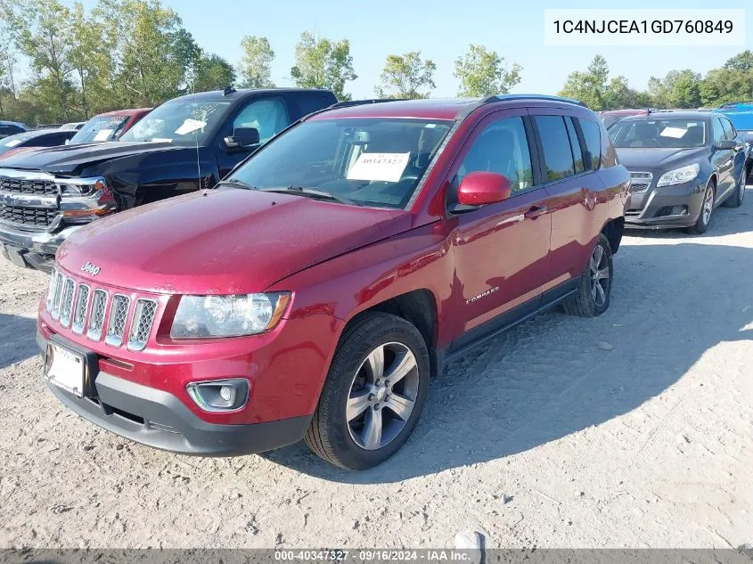 2016 Jeep Compass Latitude VIN: 1C4NJCEA1GD760849 Lot: 40347327