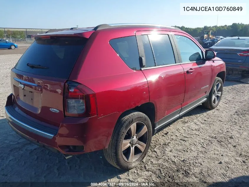 2016 Jeep Compass Latitude VIN: 1C4NJCEA1GD760849 Lot: 40347327