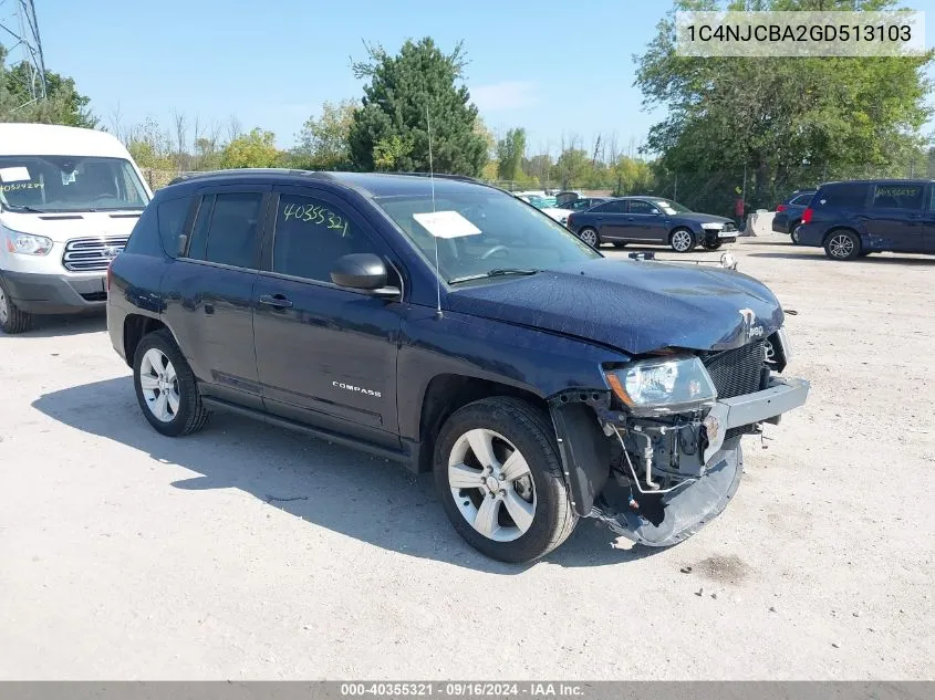 2016 Jeep Compass Sport VIN: 1C4NJCBA2GD513103 Lot: 40355321