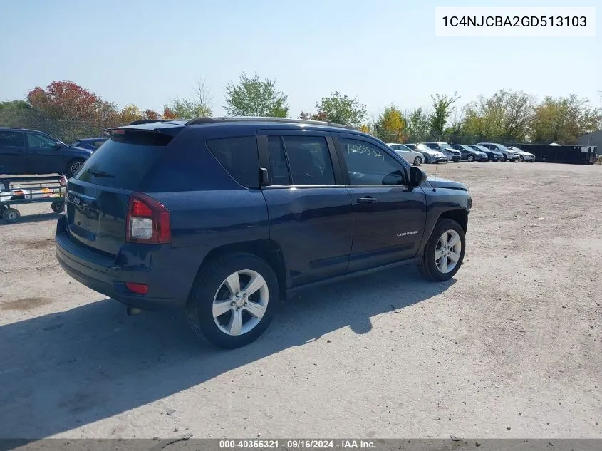 2016 Jeep Compass Sport VIN: 1C4NJCBA2GD513103 Lot: 40355321