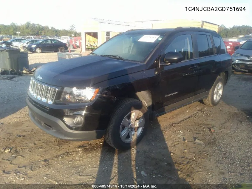 2016 Jeep Compass Sport VIN: 1C4NJCBA2GD751694 Lot: 40574914