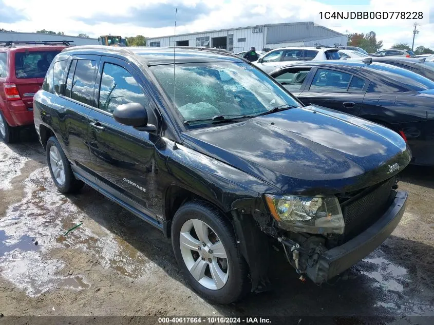 2016 Jeep Compass Sport VIN: 1C4NJDBB0GD778228 Lot: 40617664