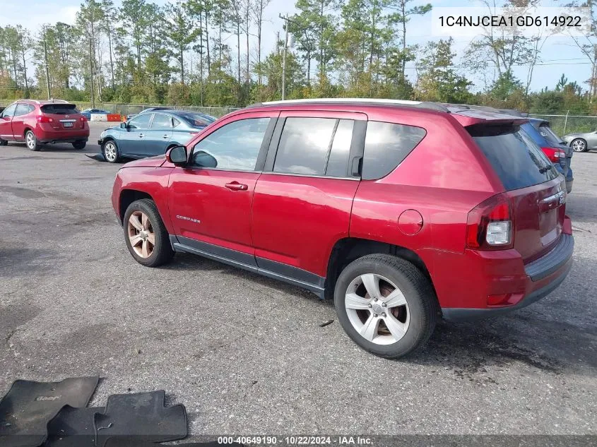 2016 Jeep Compass Latitude VIN: 1C4NJCEA1GD614922 Lot: 40649190