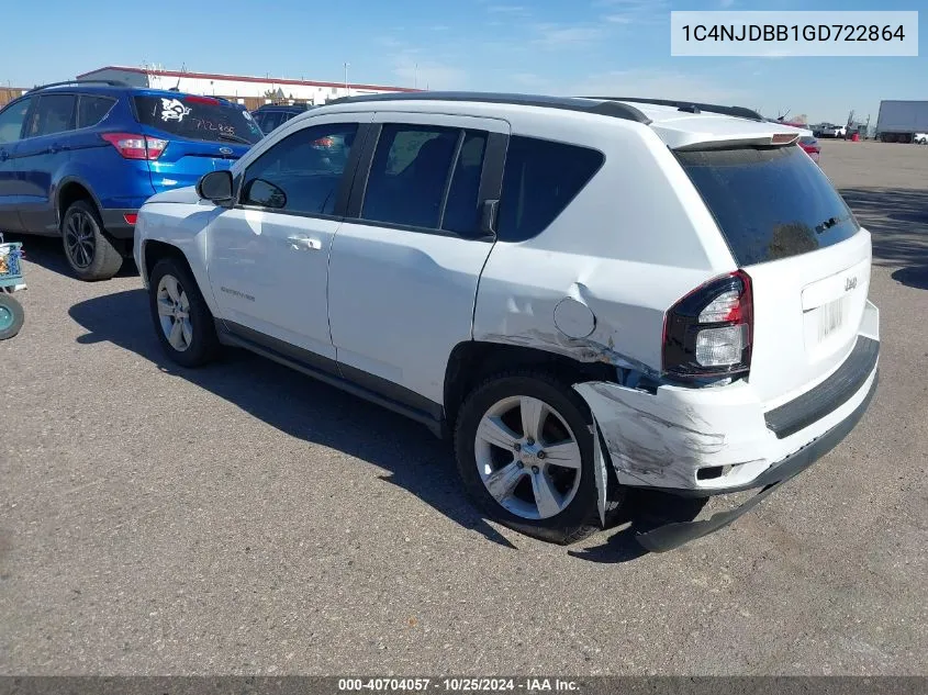 2016 Jeep Compass Sport VIN: 1C4NJDBB1GD722864 Lot: 40704057