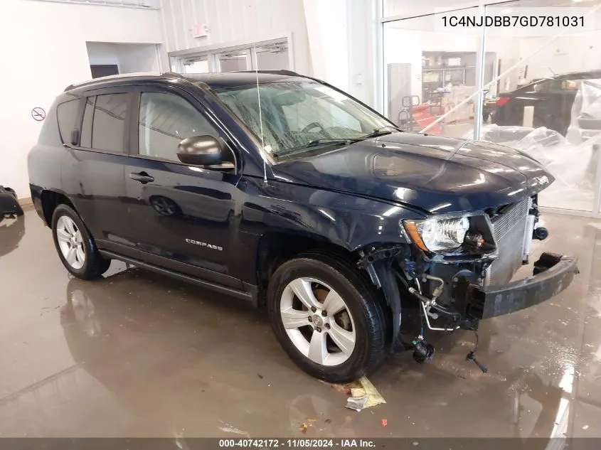 2016 Jeep Compass Sport VIN: 1C4NJDBB7GD781031 Lot: 40742172