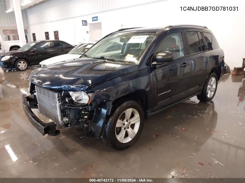 2016 Jeep Compass Sport VIN: 1C4NJDBB7GD781031 Lot: 40742172