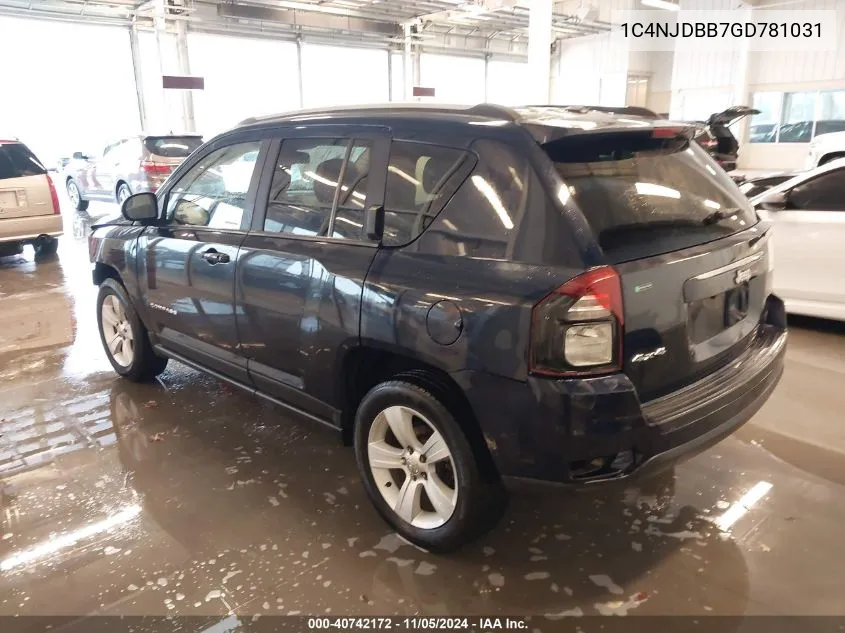 2016 Jeep Compass Sport VIN: 1C4NJDBB7GD781031 Lot: 40742172