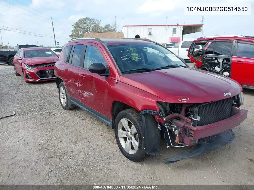 2016 Jeep Compass Sport VIN: 1C4NJCBB2GD514650 Lot: 40784880