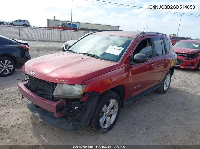 2016 Jeep Compass Sport VIN: 1C4NJCBB2GD514650 Lot: 40784880