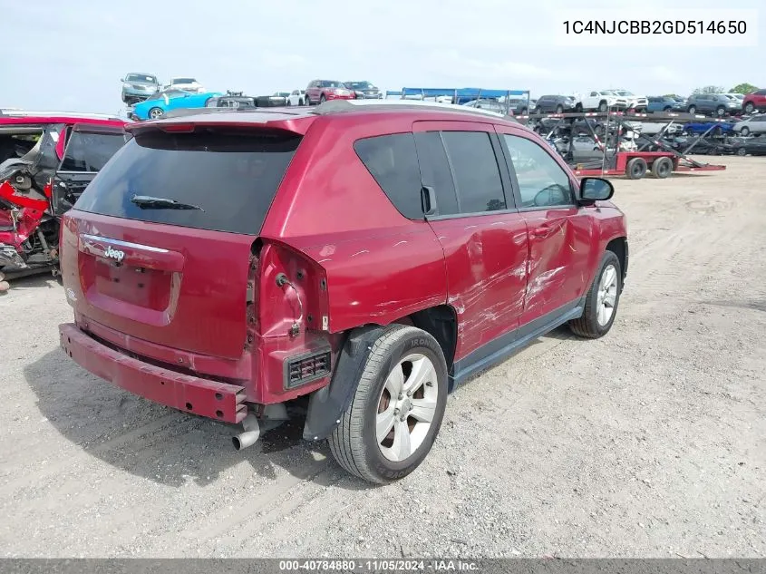 2016 Jeep Compass Sport VIN: 1C4NJCBB2GD514650 Lot: 40784880