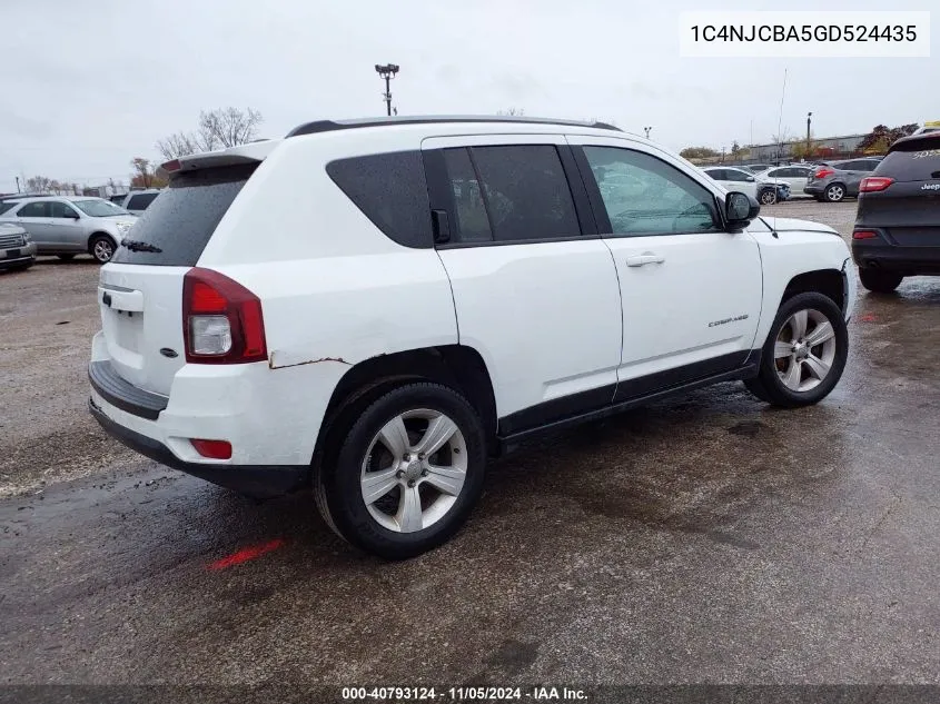 2016 Jeep Compass Sport VIN: 1C4NJCBA5GD524435 Lot: 40793124