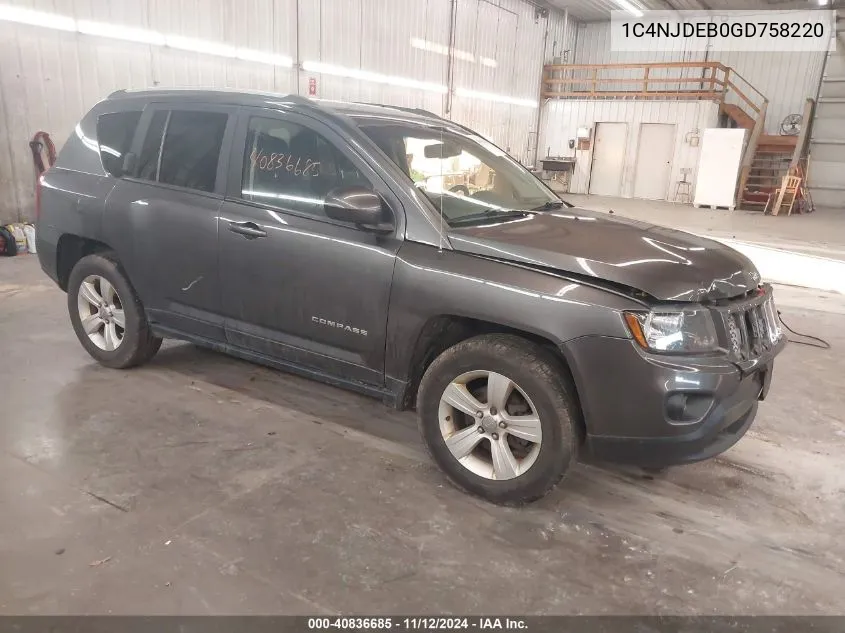 2016 Jeep Compass Latitude VIN: 1C4NJDEB0GD758220 Lot: 40836685