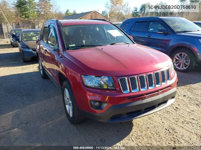 2016 Jeep Compass Latitude VIN: 1C4NJDEB2GD758610 Lot: 40839950