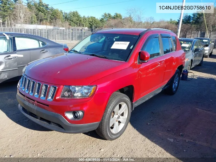 2016 Jeep Compass Latitude VIN: 1C4NJDEB2GD758610 Lot: 40839950