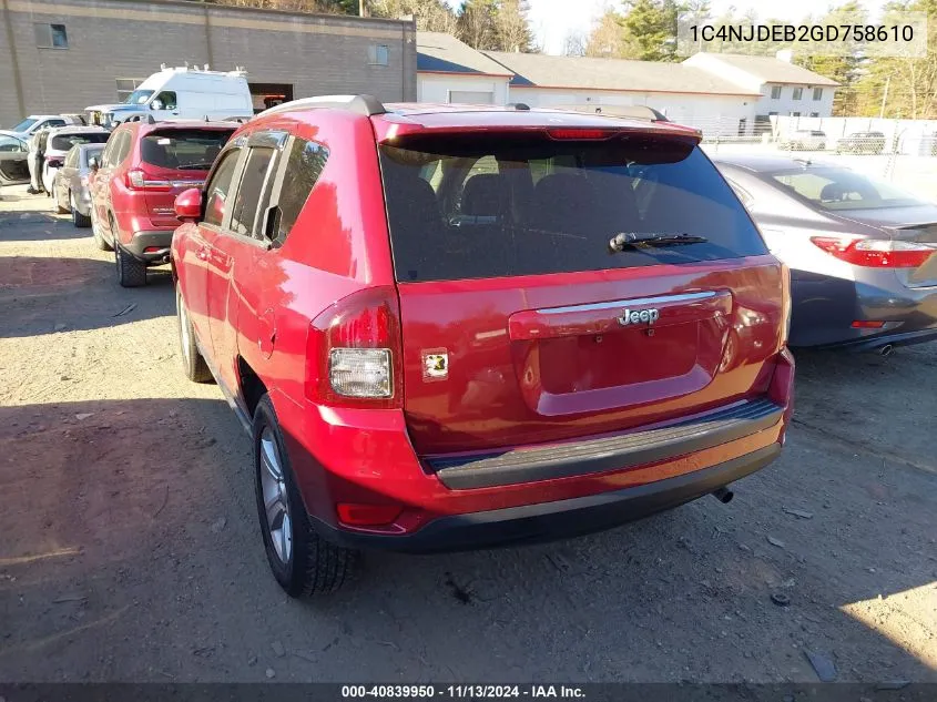 2016 Jeep Compass Latitude VIN: 1C4NJDEB2GD758610 Lot: 40839950