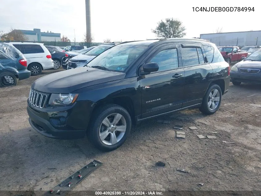 2016 Jeep Compass Latitude VIN: 1C4NJDEB0GD784994 Lot: 40925398