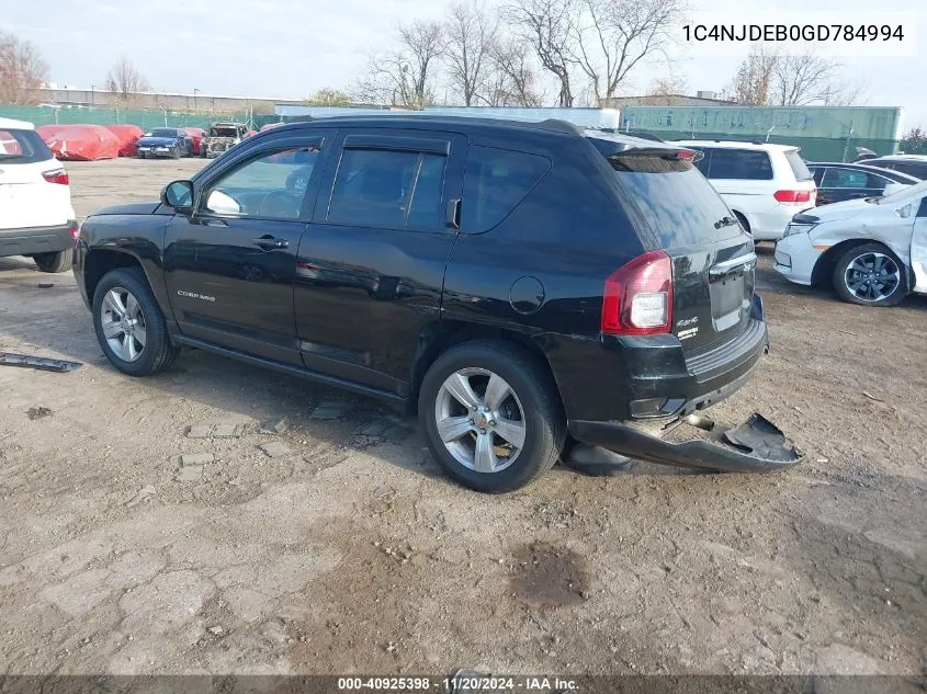 2016 Jeep Compass Latitude VIN: 1C4NJDEB0GD784994 Lot: 40925398