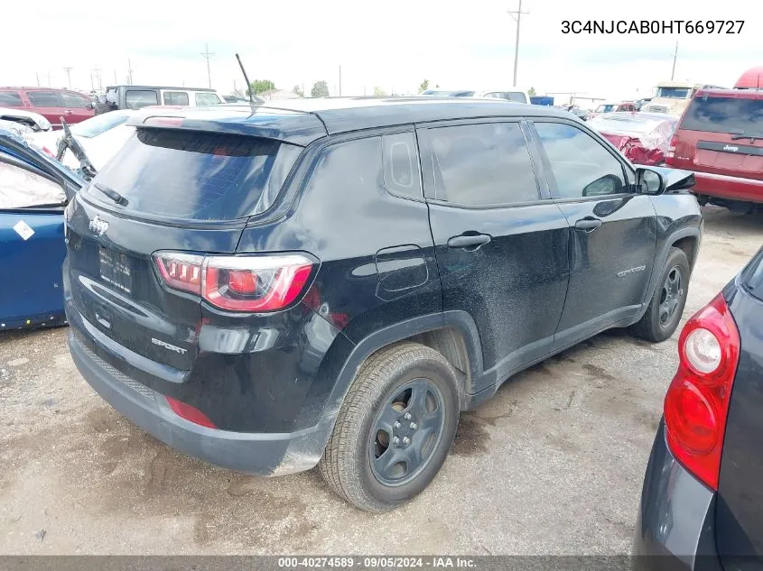 2017 Jeep Compass Sport VIN: 3C4NJCAB0HT669727 Lot: 40274589