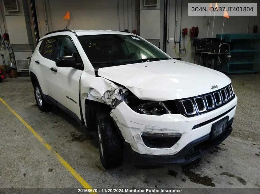 2018 Jeep Compass Sport VIN: 3C4NJDAB7JT401804 Lot: 20168670