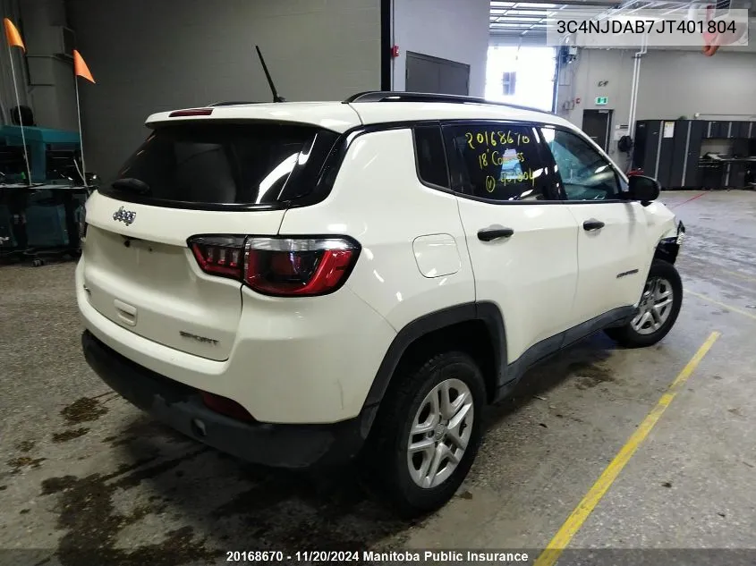 2018 Jeep Compass Sport VIN: 3C4NJDAB7JT401804 Lot: 20168670