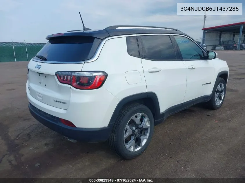 2018 Jeep Compass Limited 4X4 VIN: 3C4NJDCB6JT437285 Lot: 39829949