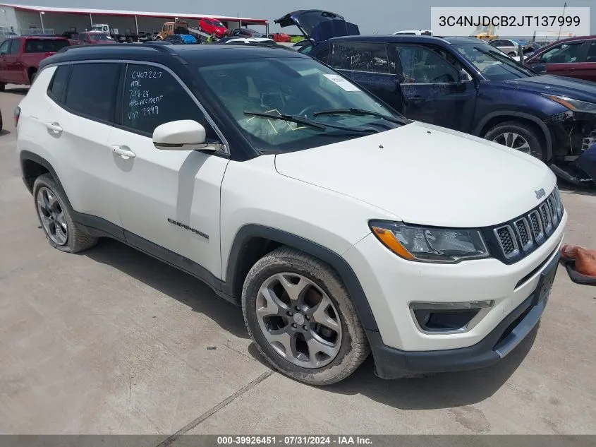 2018 Jeep Compass Limited 4X4 VIN: 3C4NJDCB2JT137999 Lot: 39926451